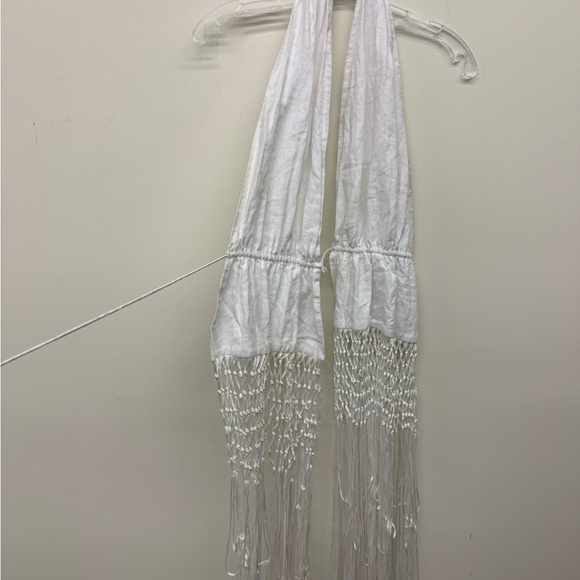 Zara White Linen Backless Eonen Macrame Fringe Halter Size S - Picture 4 of 10